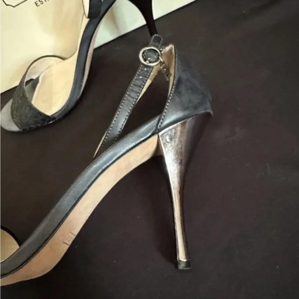 Coach 9 M Sandals Black Francesca Snake Embossed‎ Leather Strappy Stiletto Heel